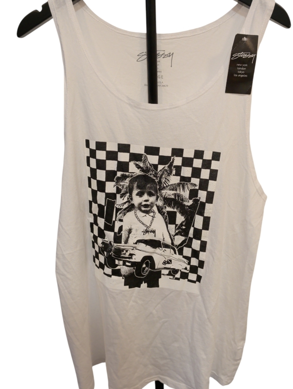New Stussy Plaid Graphic Cotton Muscle Tee